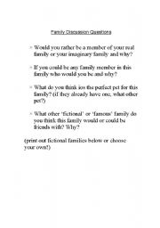 English worksheet: Fictional Family Discussion Questions