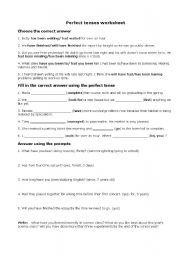 English worksheets: Perfect Tense Worksheet