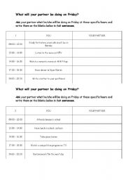 English Worksheet: future continuous tense-key included-pair work 