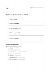 English worksheet: Simple test for intermediate