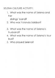 English worksheet: Selena Film Discussion