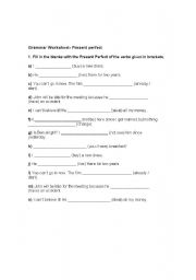 English worksheet: present perfect worksheet