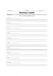 English worksheet: Rhyming Couplets