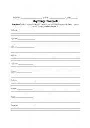 English Worksheet: Rhyming Couplets