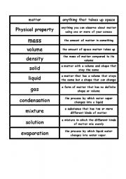 English Worksheet: matter study cards vocabulary games or flashcards