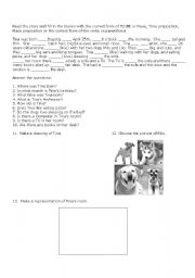 English worksheet: To Be, Have/has, Prepositions of time and place