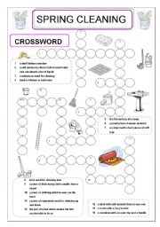 cleaning crossword spring tools worksheet part worksheets pictionary