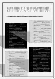 English Worksheet: PAST SIMPLE PAST CONTINUOUS B&W (2 pages)