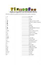 English Worksheet: Keyboard Symbols and Punctuation Marks