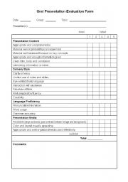 English Worksheet: Oral presentation evaluation form