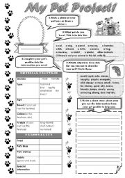 MY PET PROJECT! -  describing a pet worksheet ( writing activity )