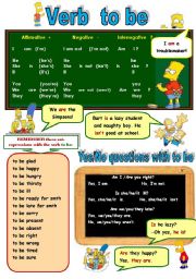English Worksheet: VERB TO BE WITH SIMPSONS - PRESENT FORM OF TO BE - GRAMMAR-GUIDE (POSTER) FOR TEENAGERS (B&W version included)