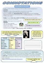CONNOTATIONS - GRAMMAR-GUIDE + 3 EXERCISES (3 pages + 3 pages of B&W version)