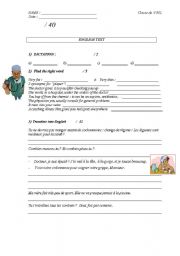 English worksheet: TEST on Health & Sport  (specifically for French teachers)