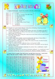 Easter worksheet- matching and wordsearch -teachers guide and answers included
