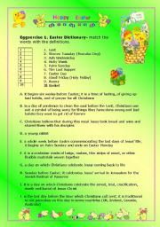 English Worksheet: Easter worksheet- lesson-with a game- 4 pages-1,2 student worksheets, 3,4 teachers guide and answers included