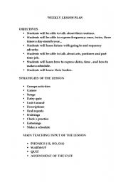 English Worksheet: weekly lesson plan