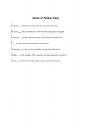 English Worksheet: Active and passives