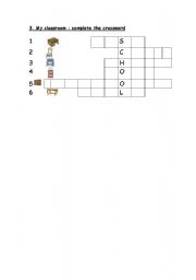 English Worksheet: my classroom crossword