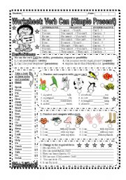 English Worksheet: Worksheet: Verb can (Explanation and exercise)