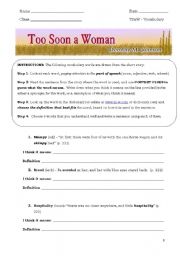 English Worksheet: Too Soon A Woman - Vocabulary for ESL Students