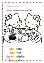 English worksheet: food and colours