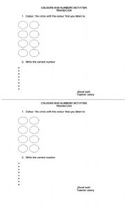 English Worksheet: COLOURS AND NUMBERS DICTATION 
