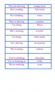 English worksheet: PRESENT CONTINUOUS CARDS