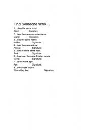 English Worksheet: Find Someone Who