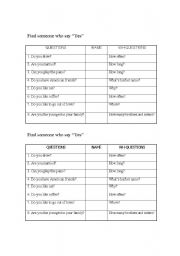 English Worksheet: Find someone who say