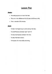 English Worksheet: lesson plan about time