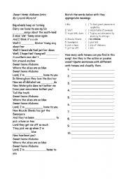 English worksheet: Song: Sweet  Home Alabama