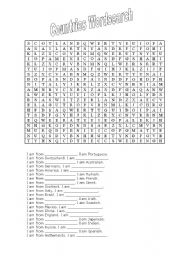 English Worksheet: Countries Word Search