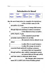 English worksheet: Introduction to Sound