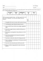 English Worksheet: Small Group Evaluation Form