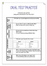 English Worksheet: ORAL TEST PRACTICE