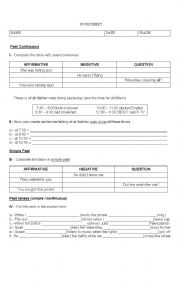 English worksheet: past simple and continuous