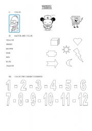English Worksheet: numbers colours and animals
