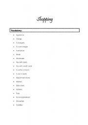 English worksheet: Shopping Lesson Sheet