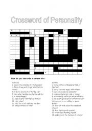 English Worksheet: Crossword of Personality