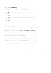 English worksheet: Dates and present continuous worksheet
