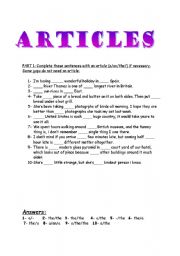 English Worksheet: article exercise