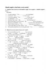 English Worksheet: Should, ought to, had better, need, neednt