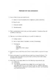 English Worksheet: Prepare For Your Job Search