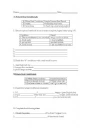 English Worksheet: Present and Future Real Conditionals (cond. 0 and 1)