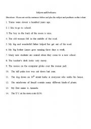 English Worksheet: Subject/Predicate Cut and paste worksheet and T-chart