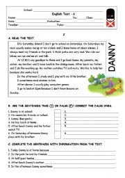 English Worksheet: Dannys Daily routine - TEST (4pages)