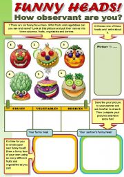 FUNNY HEADS!  - FRUITS AND VEGETABLES REVISION WITH FUN!