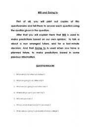 English Worksheet: Will and Going to