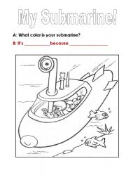 English Worksheet: A submarine to color! After listening to the song yellow submarine( Beatles)